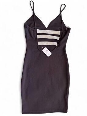 Windsor Black Mini Dress with Crystal-Strap Accent